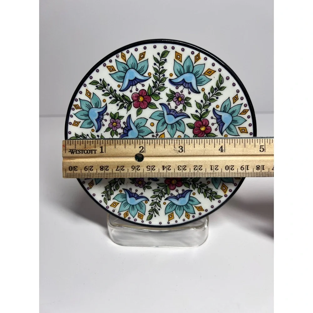 Ceraplat Hand Painted Spain Ceramic Floral Wall Hanging Plate Blue Pink 4.75in